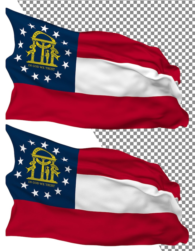 PSD ondas da bandeira do estado da geórgia isoladas em renderização 3d de fundo transparente de textura plana