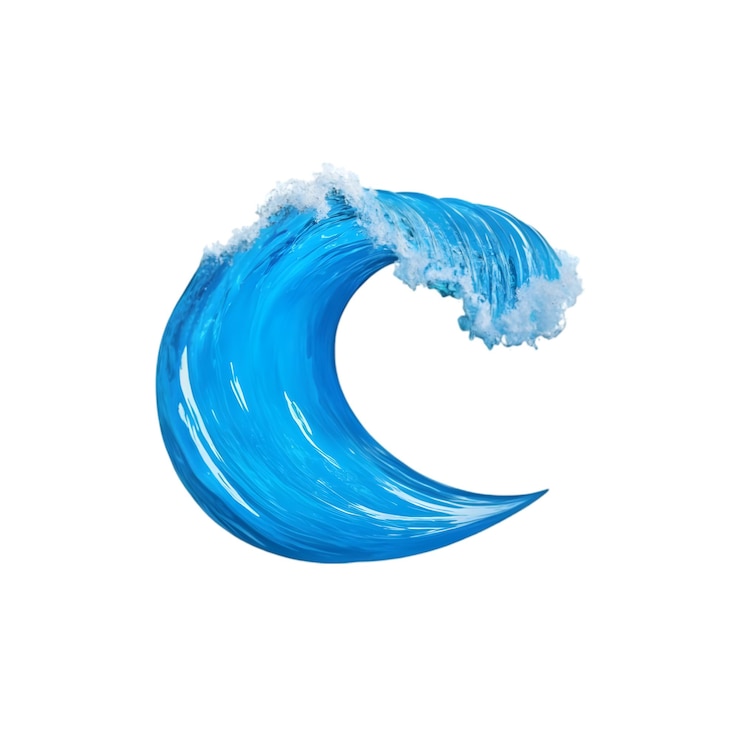 PSD ondas dinâmicas do oceano azul com efeito de salpico realista ícone de onda de água 3d isolado em fundo branco