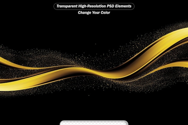 PSD ondas douradas fluem estrelas brilhantes e brilhos dourados em fundo preto