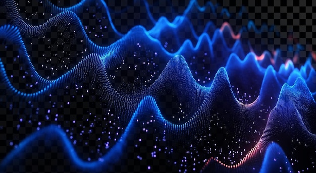 Ondas sonoras de néon brilhantes em fundo azul escuro em fundo transparente