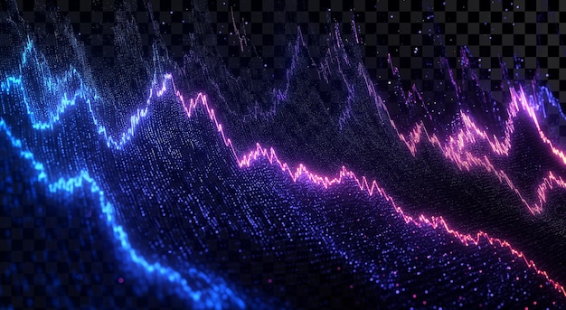 Ondate sonore al neon luminose su sfondo blu scuro su sfondo trasparente