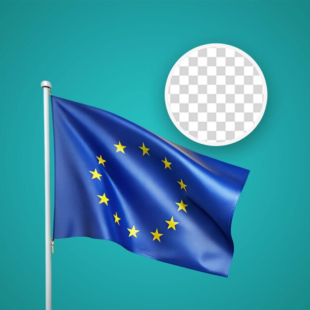 Ondeando a bandeira da união europeia no estandarte do mastro para o dia da independência