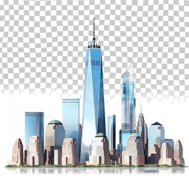 PSD el one world trade center y el rascacielos en el bajo manhattan de la ciudad de nueva york se aíslan