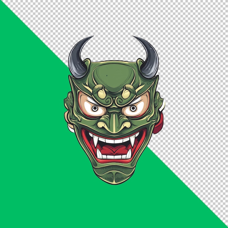 PSD oni mask japanese demon face illustration