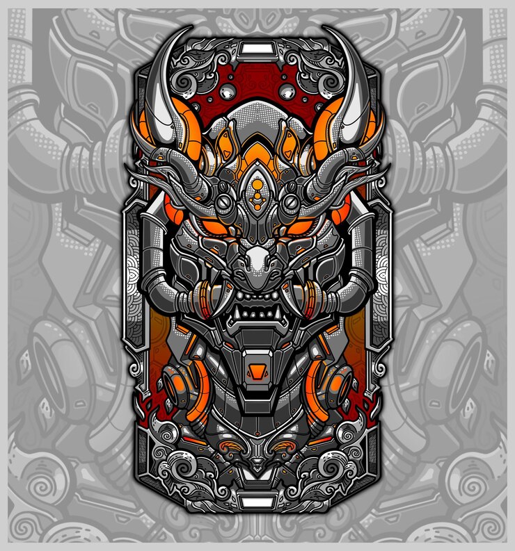 PSD oni mask tattoo illustration design psd