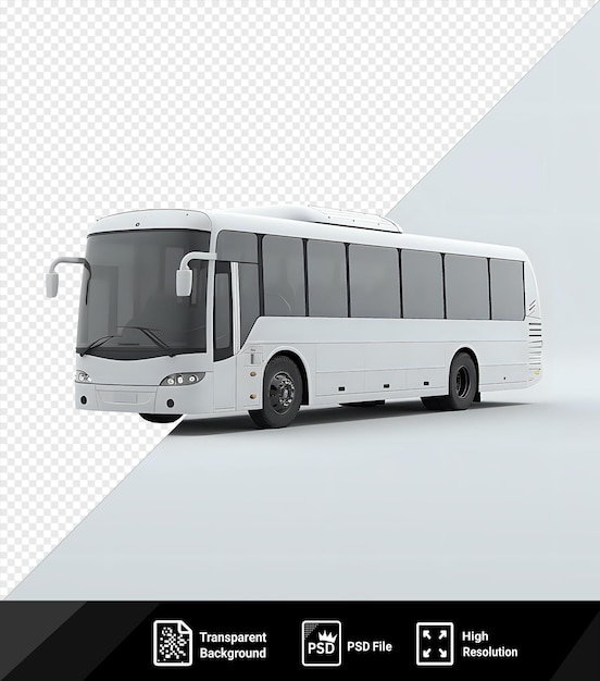 PSD Ônibus de passageiros branco isolado com grandes janelas e porta fechada em fundo cinza png psd