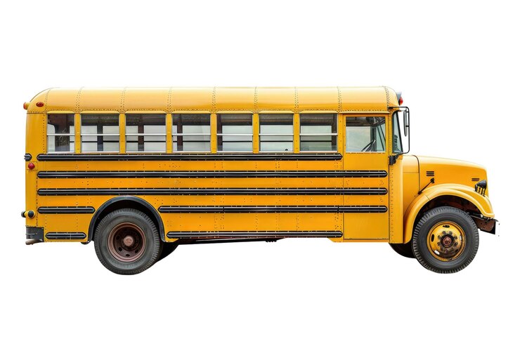 PSD ônibus escolar amarelo isolado em fundo branco foto de veículo de estúdio aig57