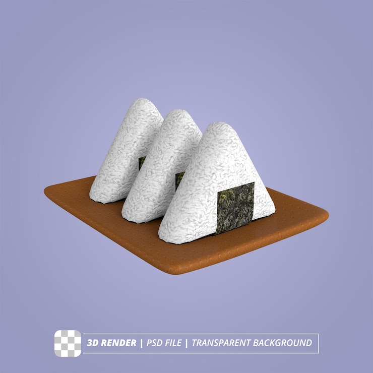 PSD onigiri 3d render imágenes aisladas