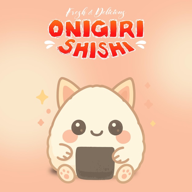 Onigiri Shishi Cute Cartoon Cat Rice Ball Illustrations-Poster in den sozialen Medien