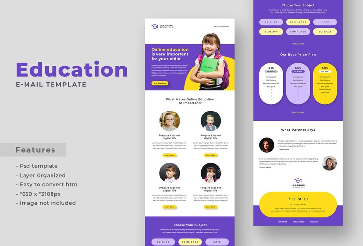 PSD online course education or school admission email newsletter template