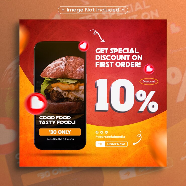 PSD online-food-delivery-promotion mit mobilen social-media-post-vorlagen