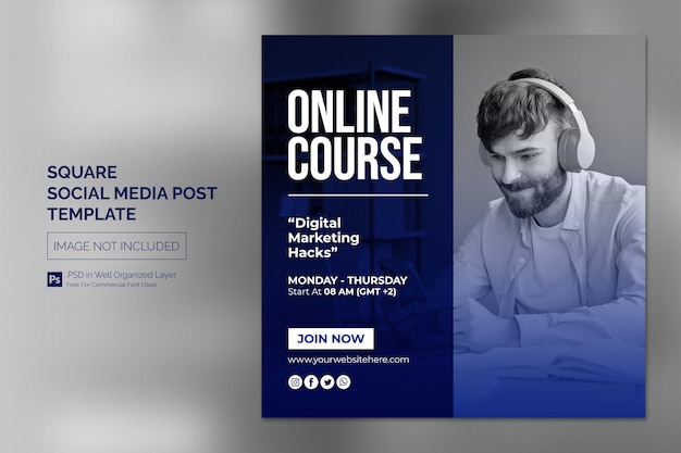 Online-kurs und webinar social media post oder square web banner template