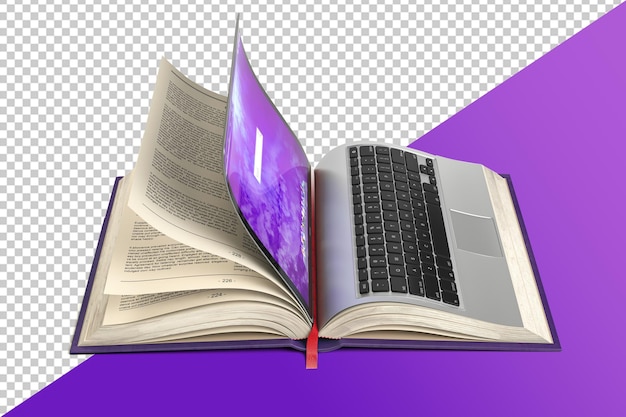 Online library online education or elearning internet concept Open laptop and book compilation