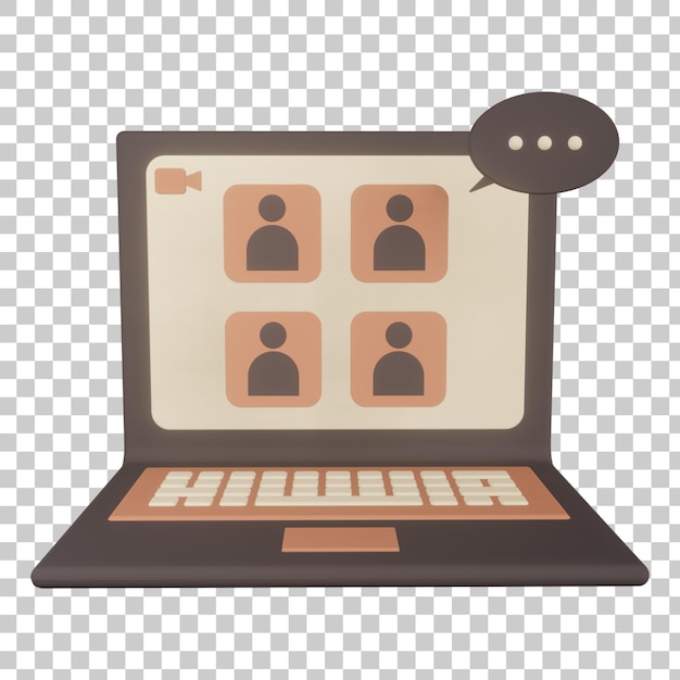 Online-Meeting mit Laptop 3D-Darstellung