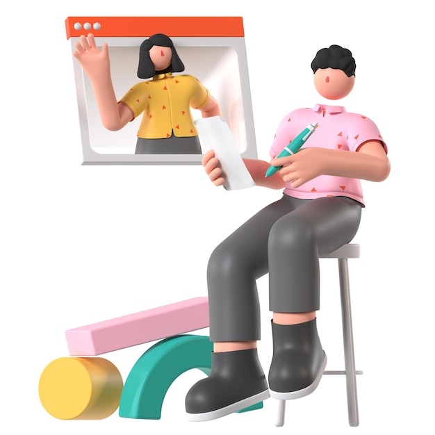 Online-Schulunterricht 3D-Illustration