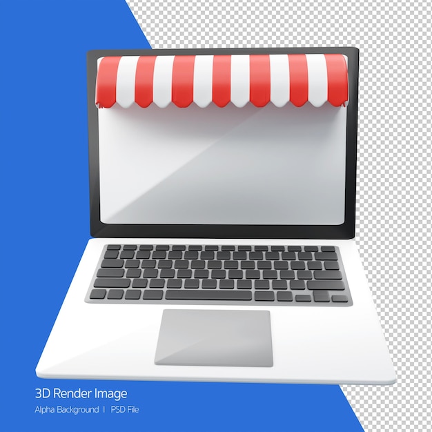 Online-Shop-Konzept 3D-Online-Shopping auf Websites Laptop als Online-Shop
