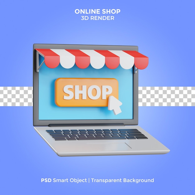 Online-shop laptop 3d-render-illustration isoliert premium-psd