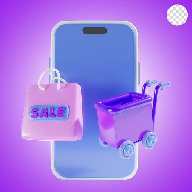 Online-Shop-Markt 3D-Rendering mit lila Thema