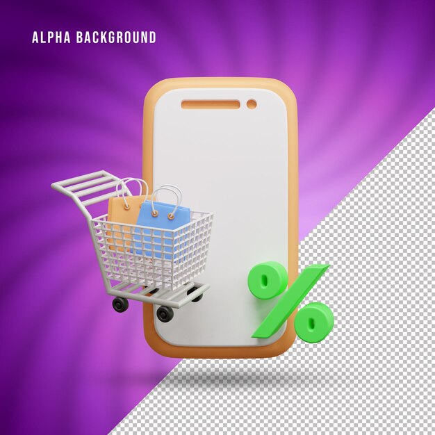 Online-Shopping 3D-Symbolillustration oder 3D-Online-Shopping-Konzeptsymbol