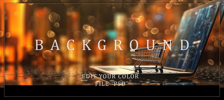 PSD online shopping concept laptop and shopping cart
