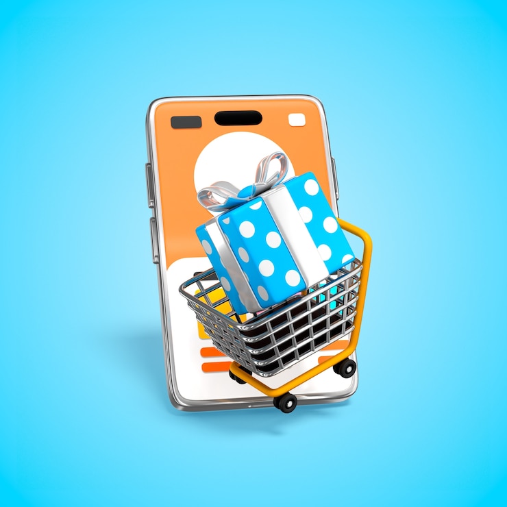 PSD online shopping gift in a mobile phone shopping cart