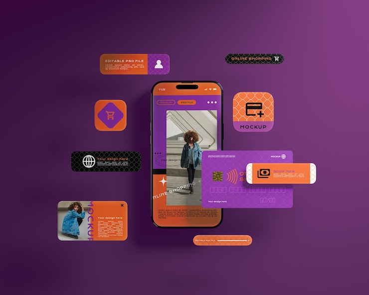 PSD online-shopping mit smartphone-mockup