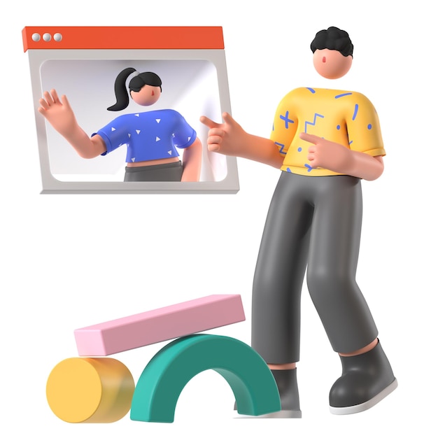 Online-Treffen-Netzwerk-Kommunikation 3D-Illustration