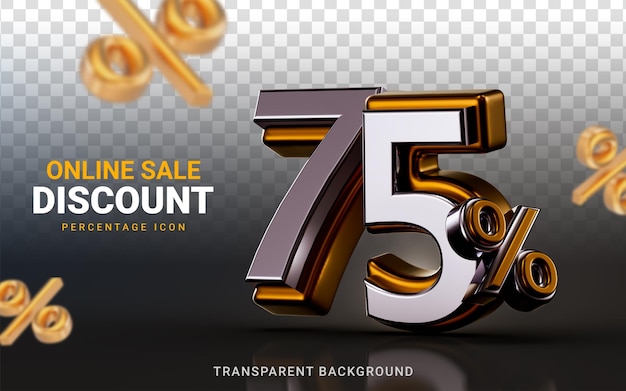 Online-Verkaufsrabatt 75 Prozent Sonderangebot auf dunklem Hintergrund 3D-Renderkonzept zum Einkaufen