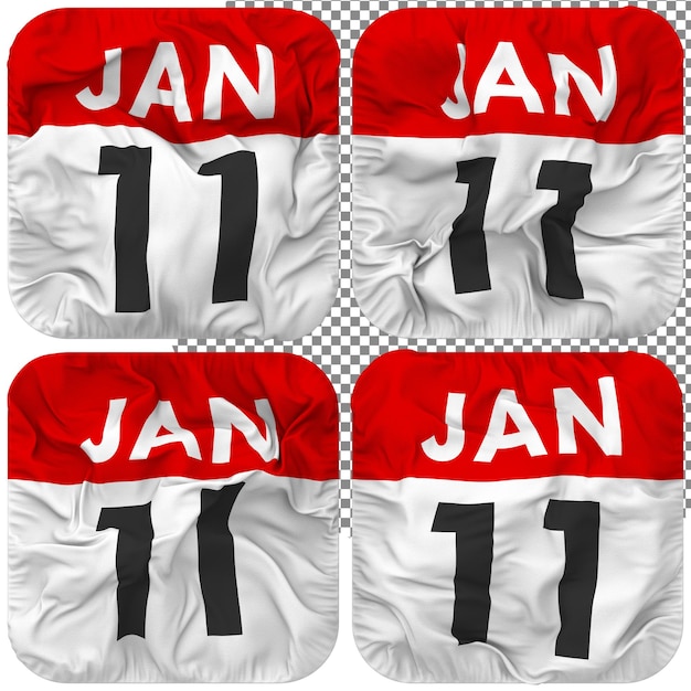 PSD onze 11 janvier date icône de calendrier isolé quatre style d'onde texture de bosse rendu 3d