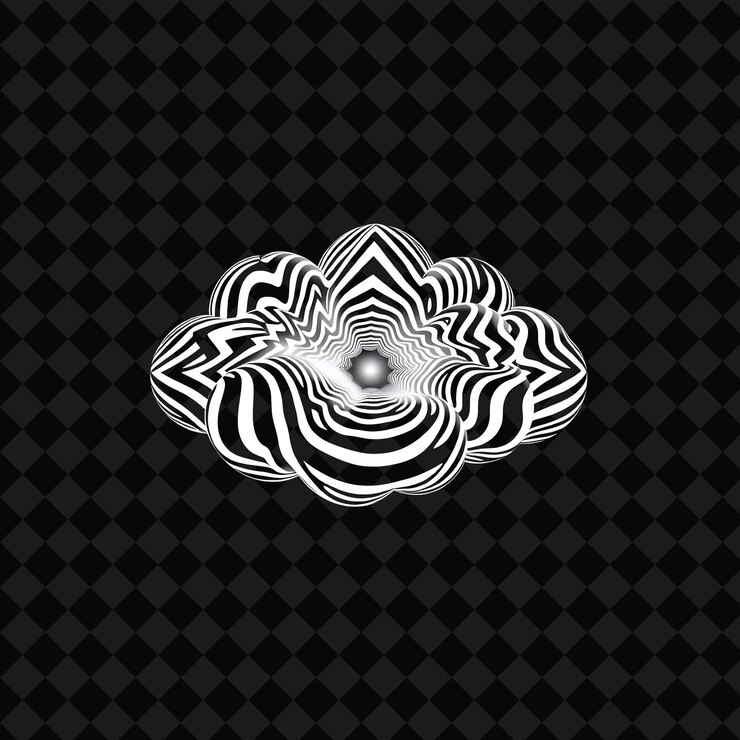 PSD op art cloud ilusivamente óptico con patrones geométricos que repiten líneas y formas que doblan la mente mo
