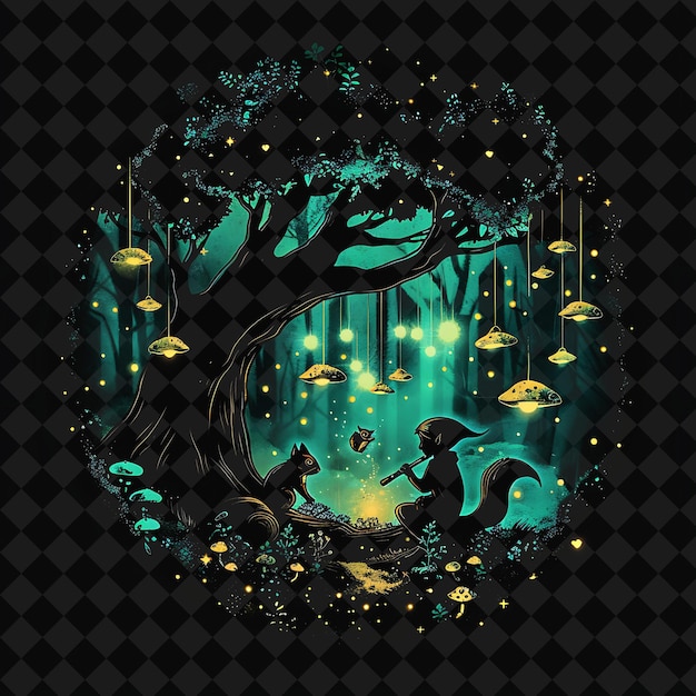 Open Fantasy Nights Enchanted Landscapes mit Neonwald Y2K Kunst und Illustration Tierentwürfe