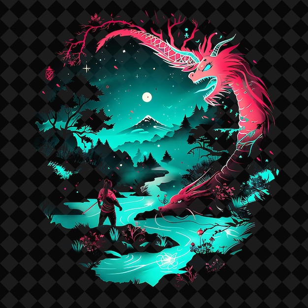 Open Fantasy Nights Enchanted Landscapes mit Neonwald Y2K Kunst und Illustration Tierentwürfe