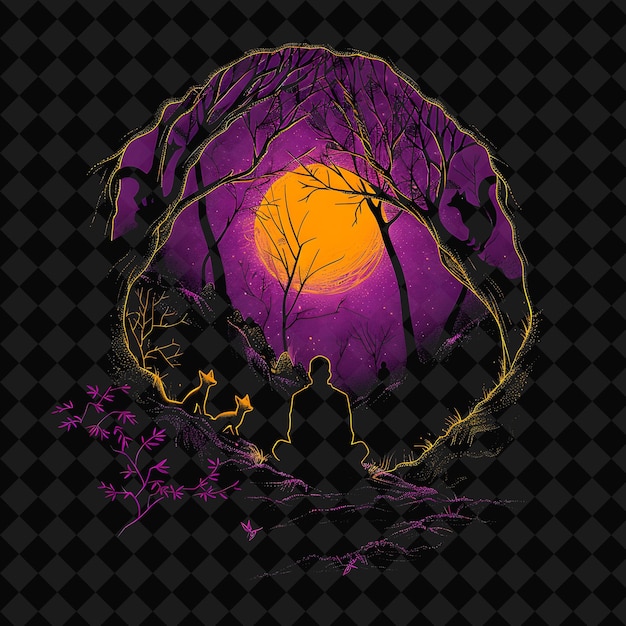 Open Fantasy Nights Enchanted Landscapes mit Neonwald Y2K Kunst und Illustration Tierentwürfe