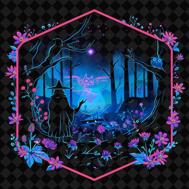Open Fantasy Nights Enchanted Landscapes mit Neonwald Y2K Kunst und Illustration Tierentwürfe