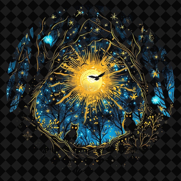 Open Fantasy Nights Enchanted Landscapes mit Neonwald Y2K Kunst und Illustration Tierentwürfe