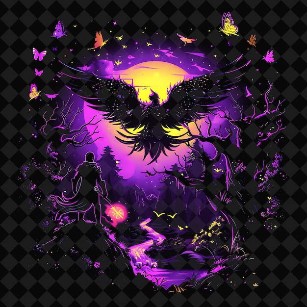 Open Fantasy Nights Enchanted Landscapes mit Neonwald Y2K Kunst und Illustration Tierentwürfe