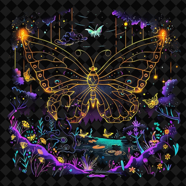 Open Fantasy Nights Paesaggi incantati con foresta di neon Y2K Arte e illustrazione Disegni animali
