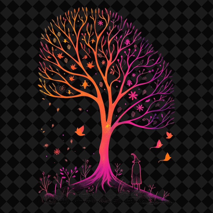 PSD open fantasy nights paesaggi incantati con foresta di neon y2k arte e illustrazione disegni animali