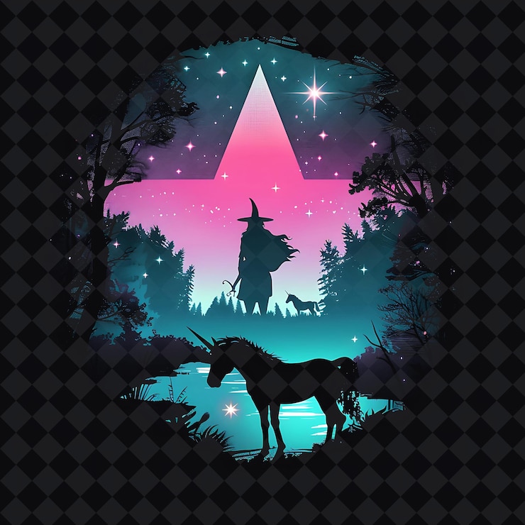 PSD open fantasy nights paesaggi incantati con foresta di neon y2k arte e illustrazione disegni animali