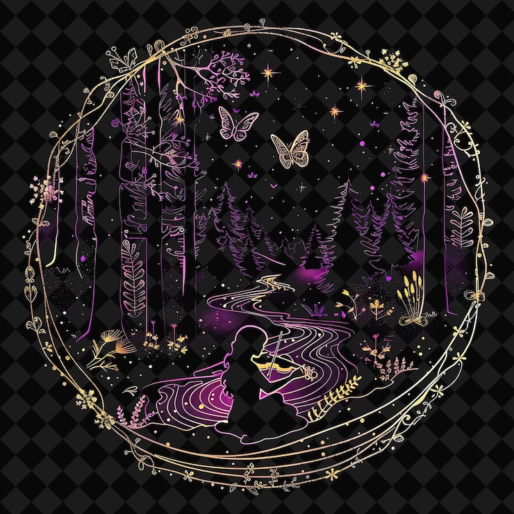 PSD open fantasy nights paisagens encantadas com floresta de neon y2k arte e ilustração desenhos de animais