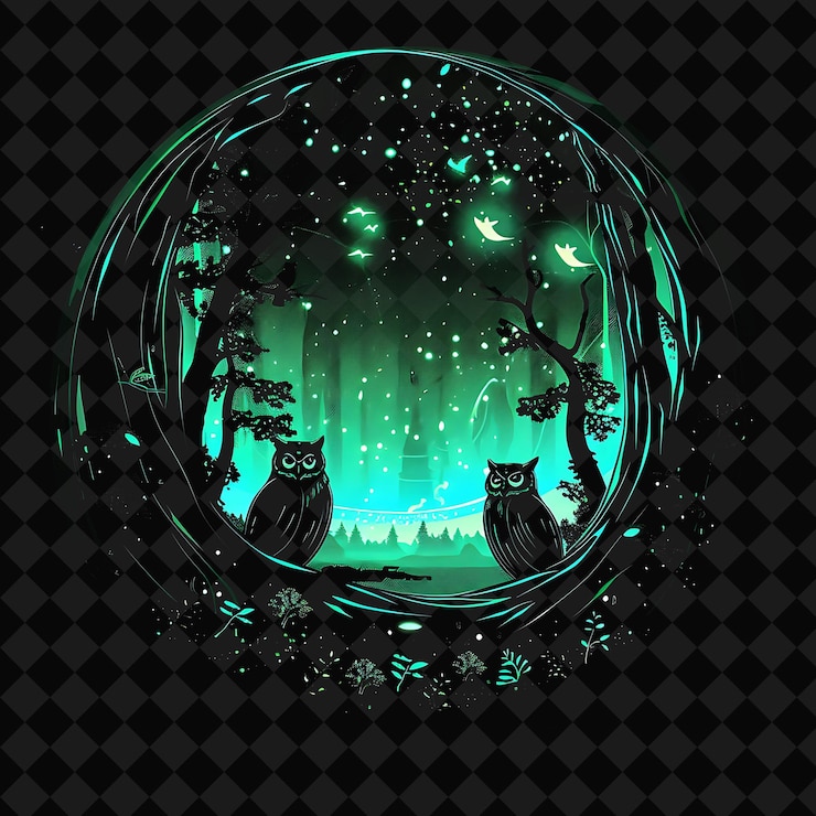 PSD open fantasy nights paisagens encantadas com floresta de neon y2k arte e ilustração desenhos de animais