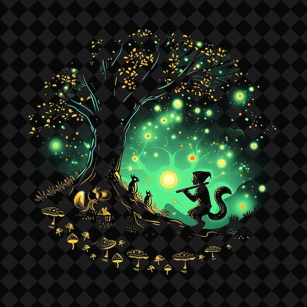 Open Fantasy Nights Paisagens Encantadas com Floresta de Neon Y2K Arte e Ilustração Desenhos de Animais