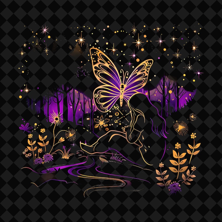 PSD open fantasy nights paisagens encantadas com floresta de neon y2k arte e ilustração desenhos de animais