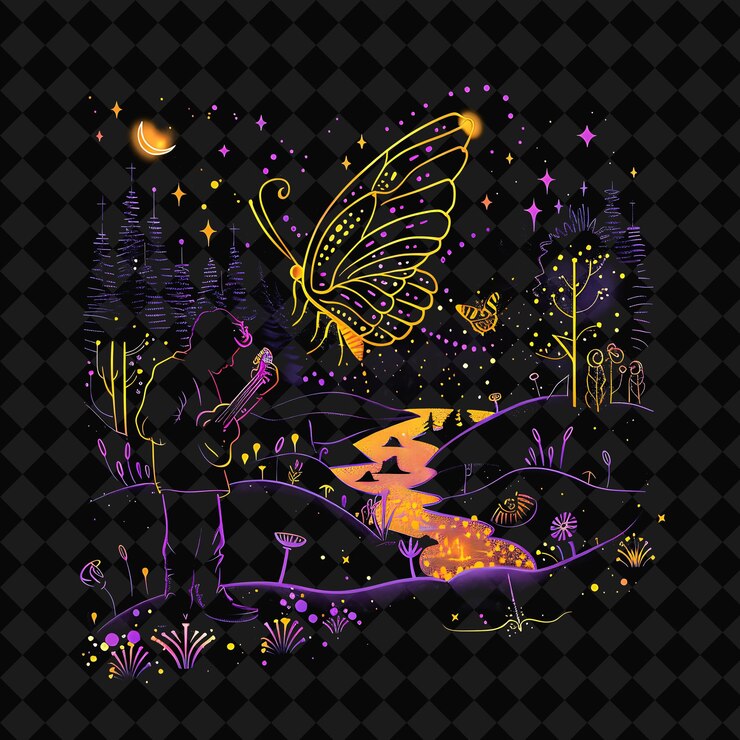PSD open fantasy nights paisajes encantados con bosque de neón y2k arte e ilustración diseños de animales