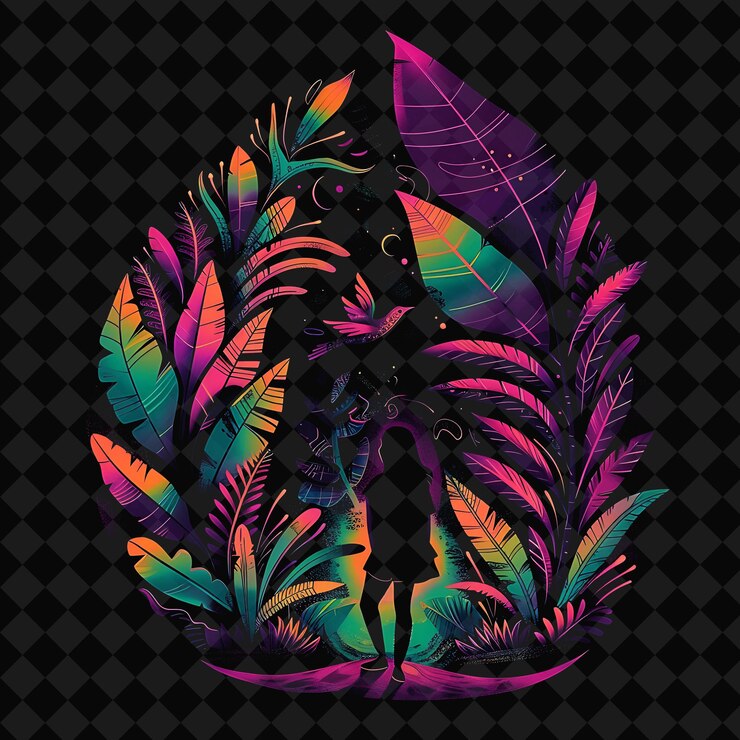 PSD open fantasy nights paisajes encantados con bosque de neón y2k arte e ilustración diseños de animales