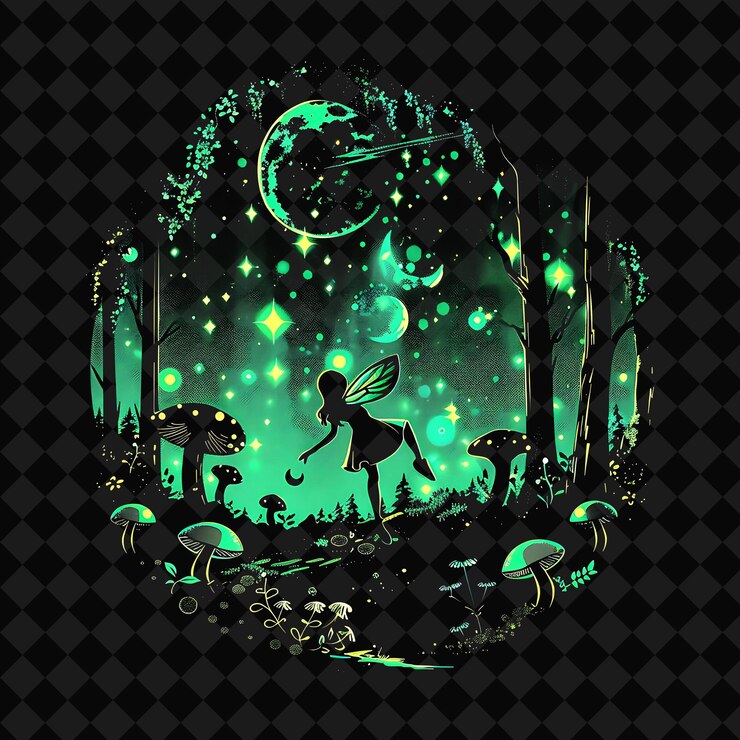 PSD open fantasy nights paisajes encantados con bosque de neón y2k arte e ilustración diseños de animales