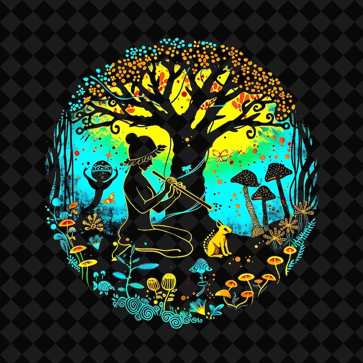 PSD open fantasy nights paisajes encantados con bosque de neón y2k arte e ilustración diseños de animales