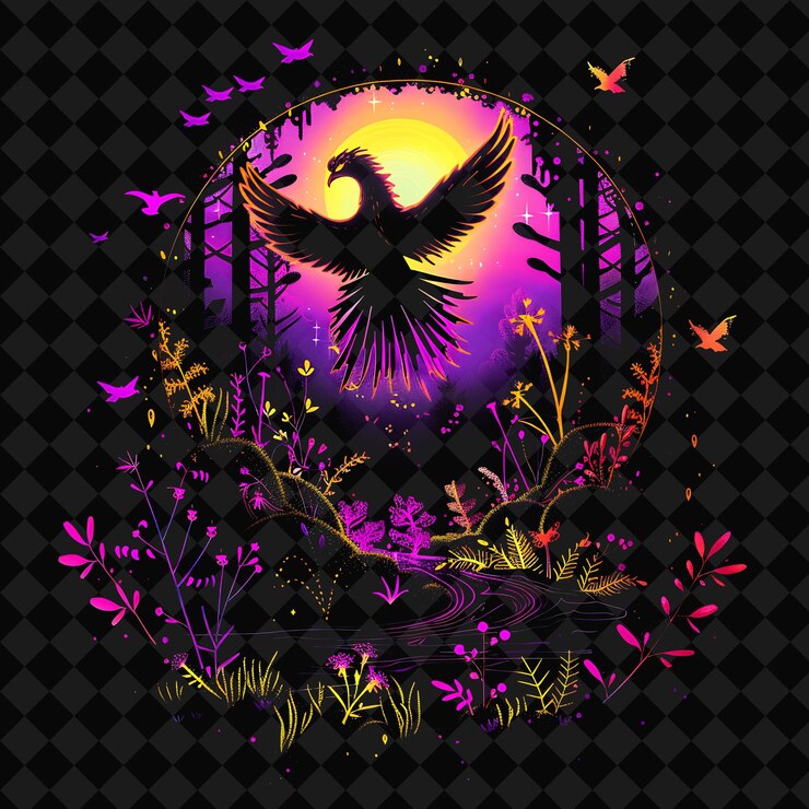 PSD open fantasy nights paisajes encantados con bosque de neón y2k arte e ilustración diseños de animales