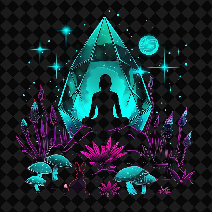 PSD open fantasy nights paisajes encantados con bosque de neón y2k arte e ilustración diseños de animales