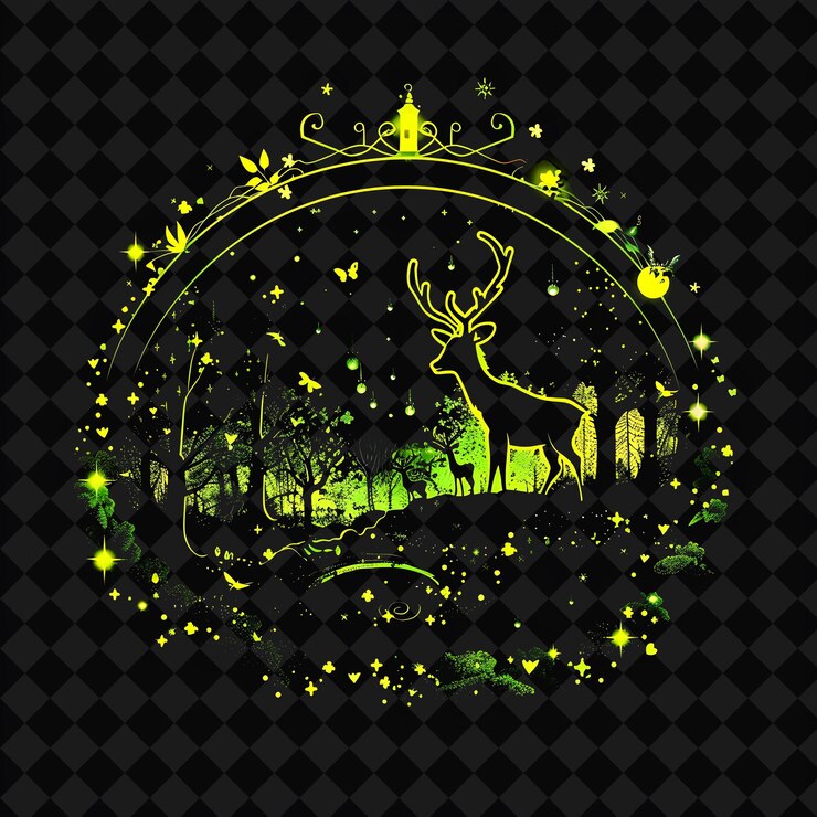 PSD open fantasy nights paisajes encantados con bosque de neón y2k arte e ilustración diseños de animales
